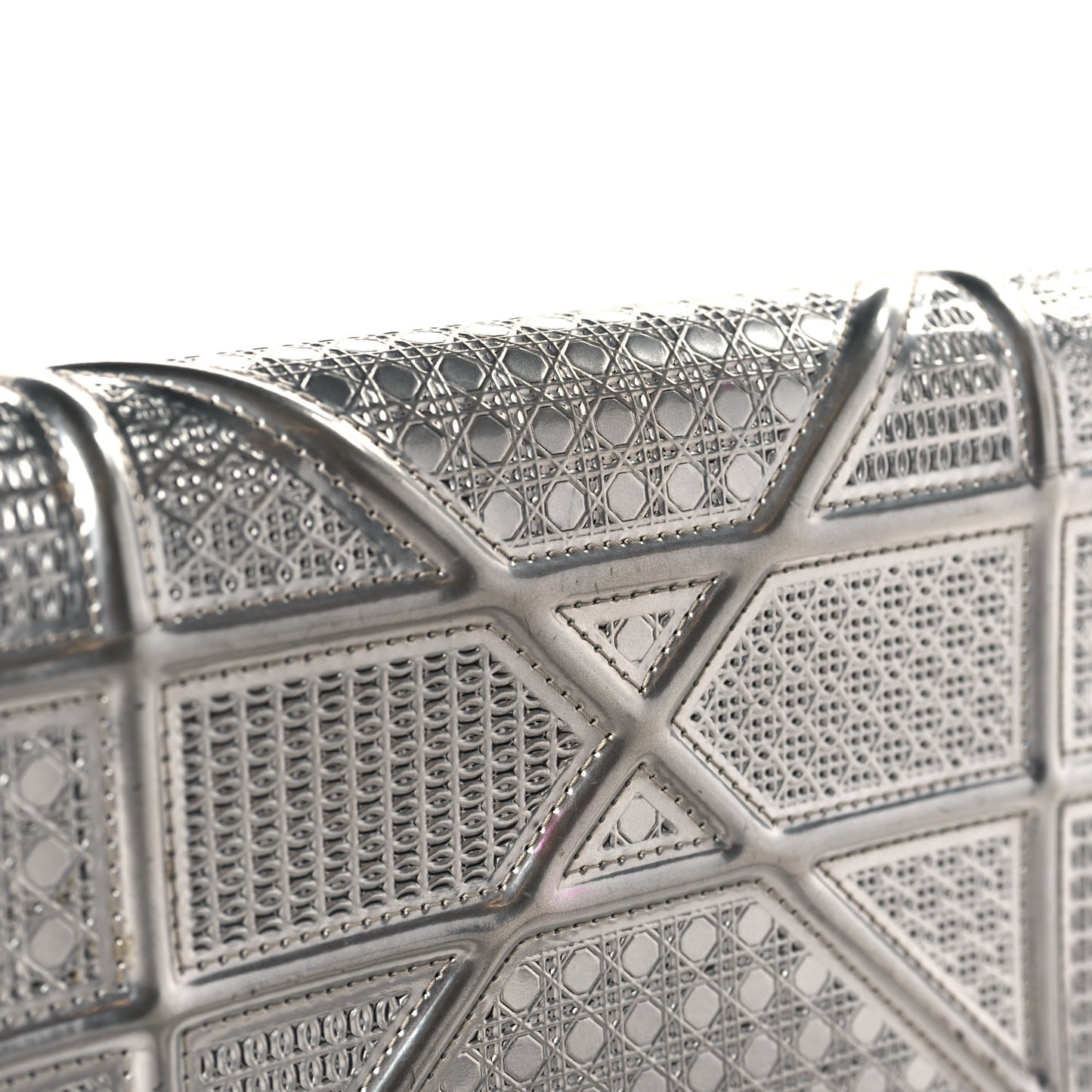 Metallic Patent Micro-Cannage Diorama Wallet on Chain Pouch Silver