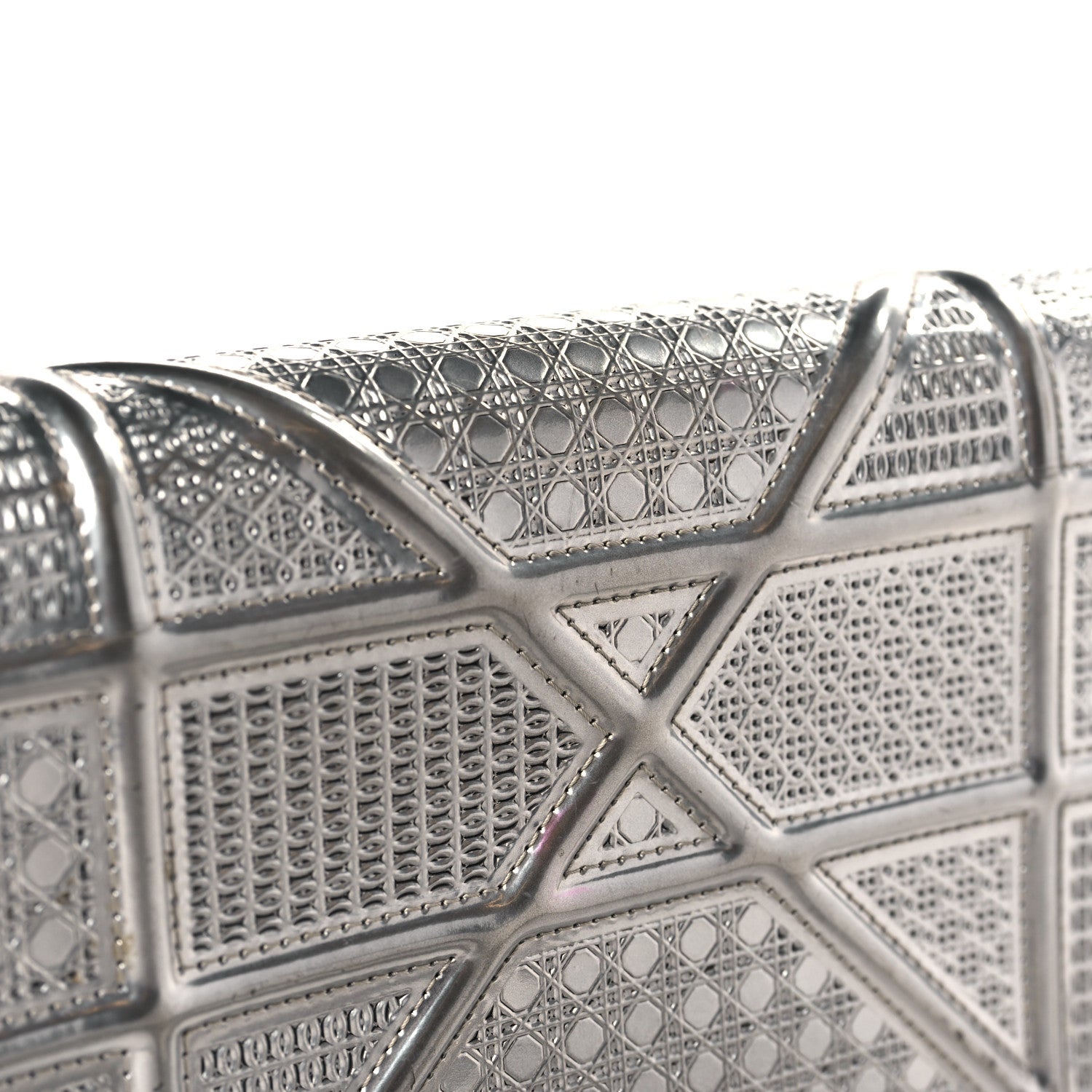 Christian Dior Metallic Patent Micro-Cannage Diorama Wallet on Chain Pouch Silver 10 of 11
