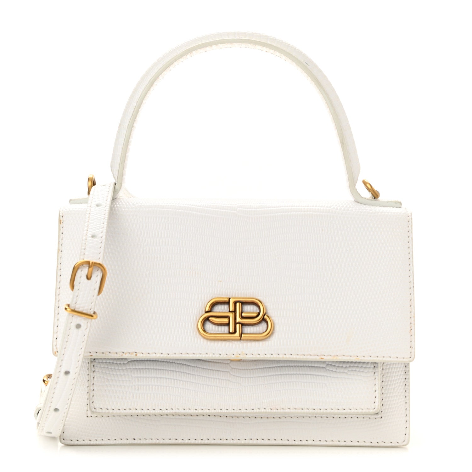 Balenciaga Patent Calfskin Lizard Embossed XS Sharp Top Handle Bag White 1 of 10