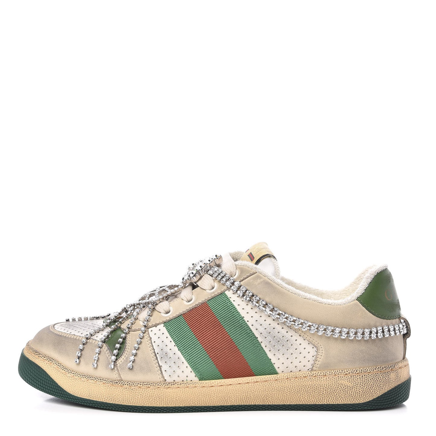 Nubuck Calfskin Web Removable Crystals Mens Screener Sneakers 7 Dusty Milk New Mystic White