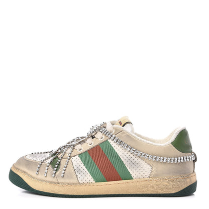 Gucci Nubuck Calfskin Web Removable Crystals Mens Screener Sneakers 7 Dusty Milk New Mystic White 1 of 8