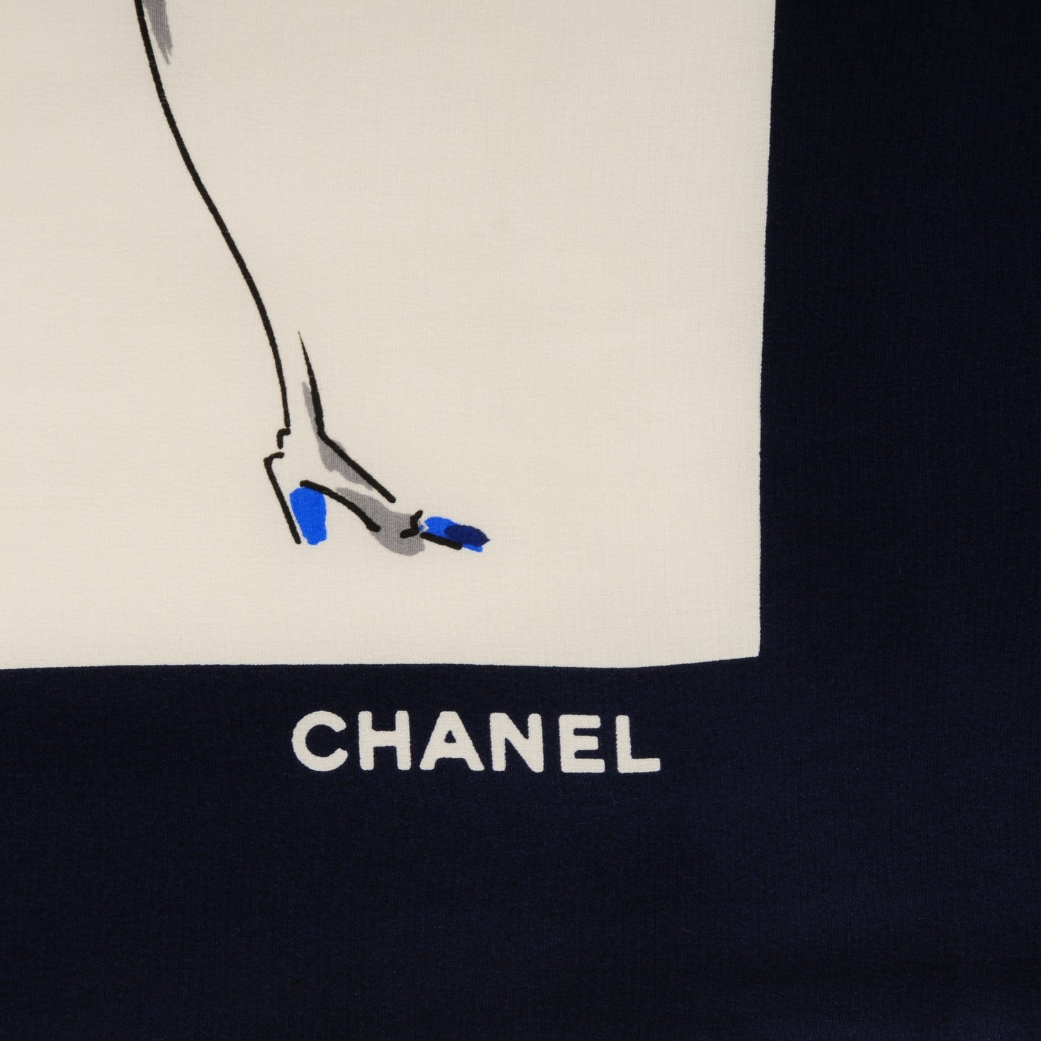 Chanel Silk Fashion Illustration Scarf Blue White 3 of 5