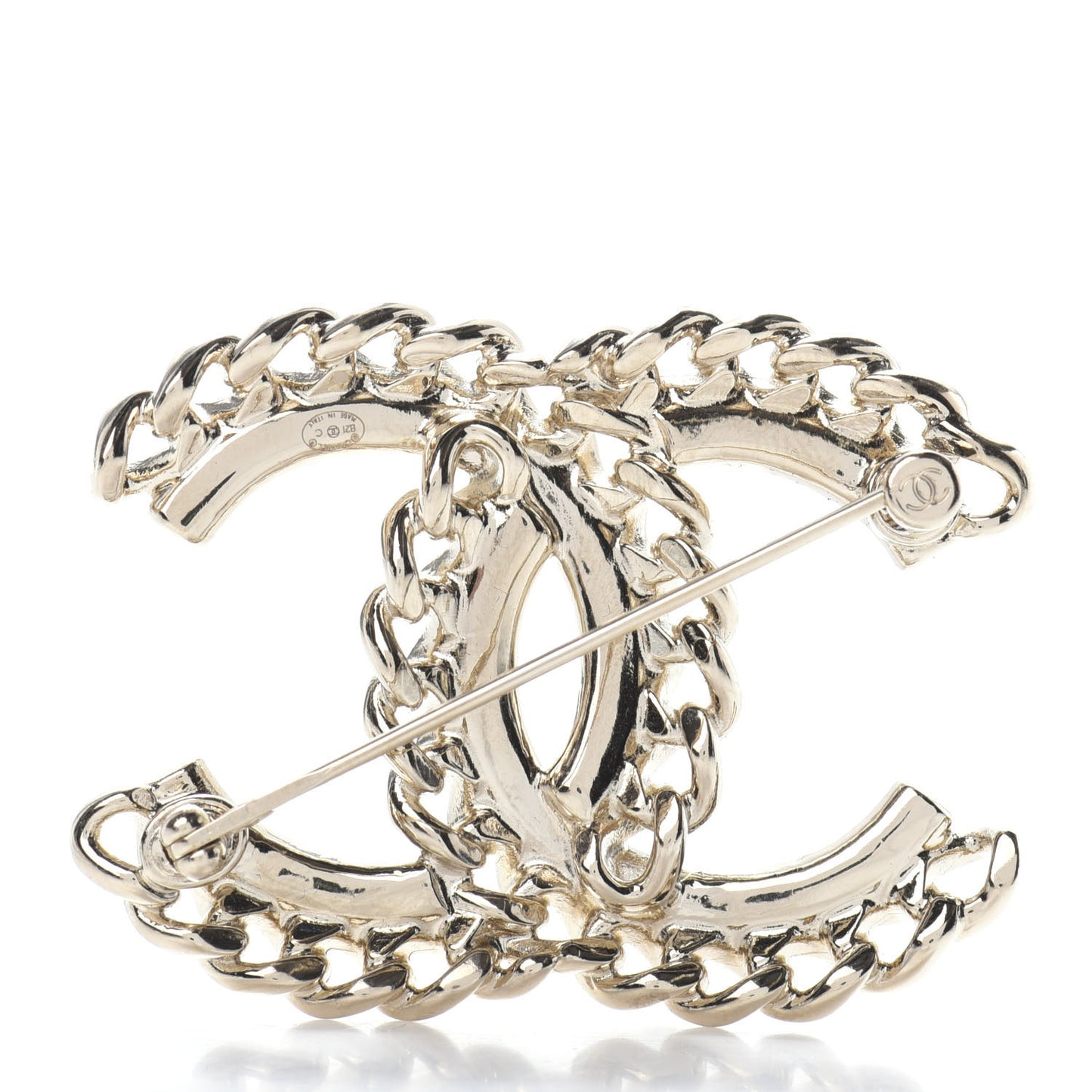 Crystal Chain CC Brooch Gold