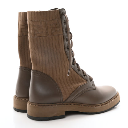 Fendi Vitello Stretch Fabric FF Rockoko Biker Boots 36.5 Maya Chocolate 5 of 9
