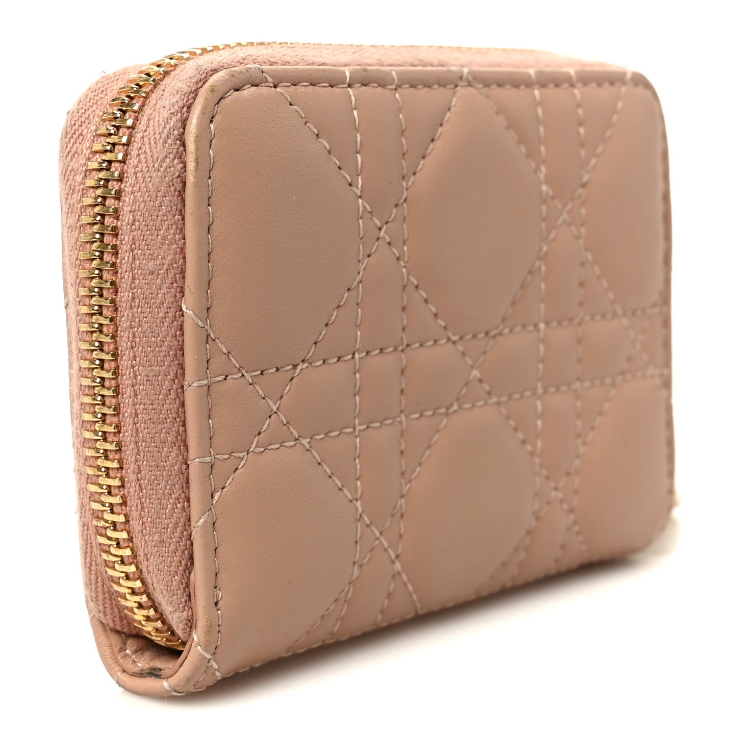 Lambskin Cannage Small Lady Dior Voyageur Coin Purse Rose Des Vents
