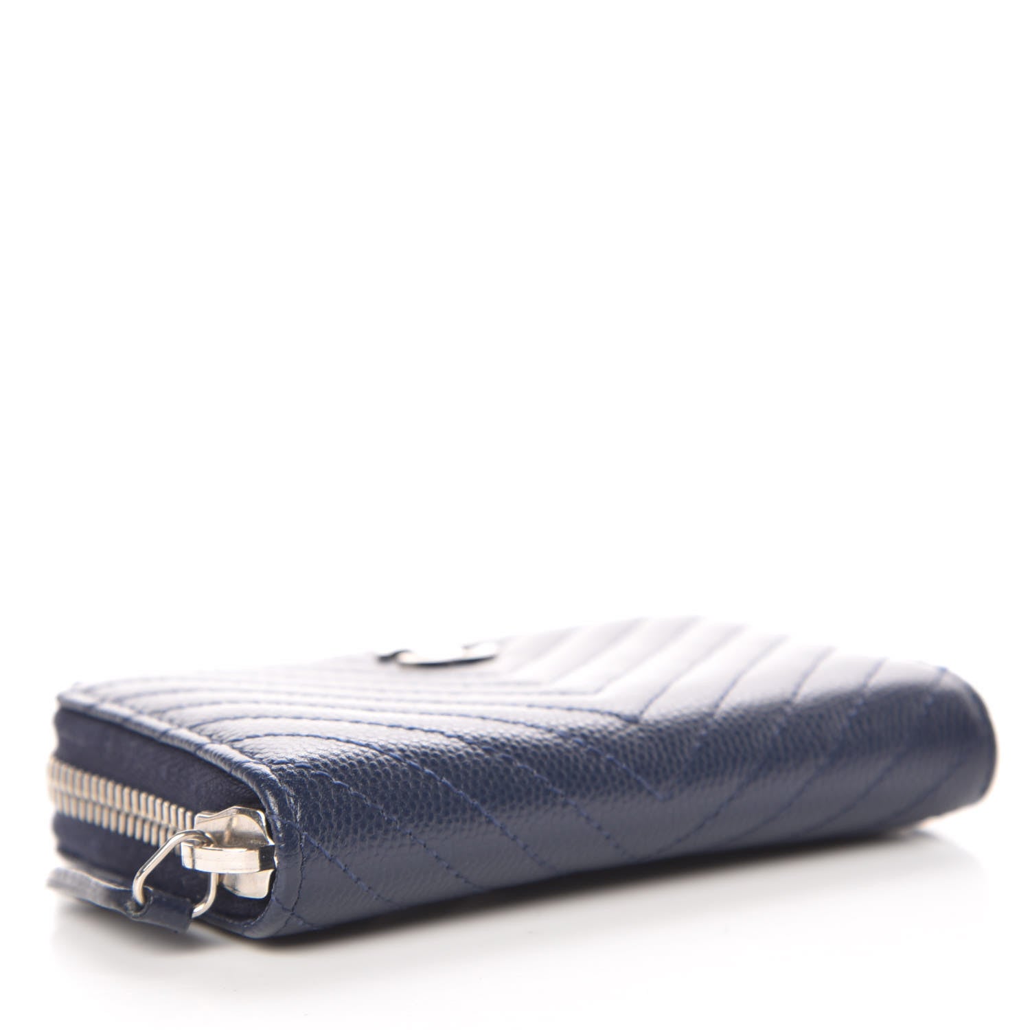 Chanel Caviar Chevron Quilted Zip Around Coin Purse Navy Blue 4 of 8