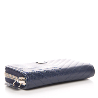 Chanel Caviar Chevron Quilted Zip Around Coin Purse Navy Blue 4 of 8
