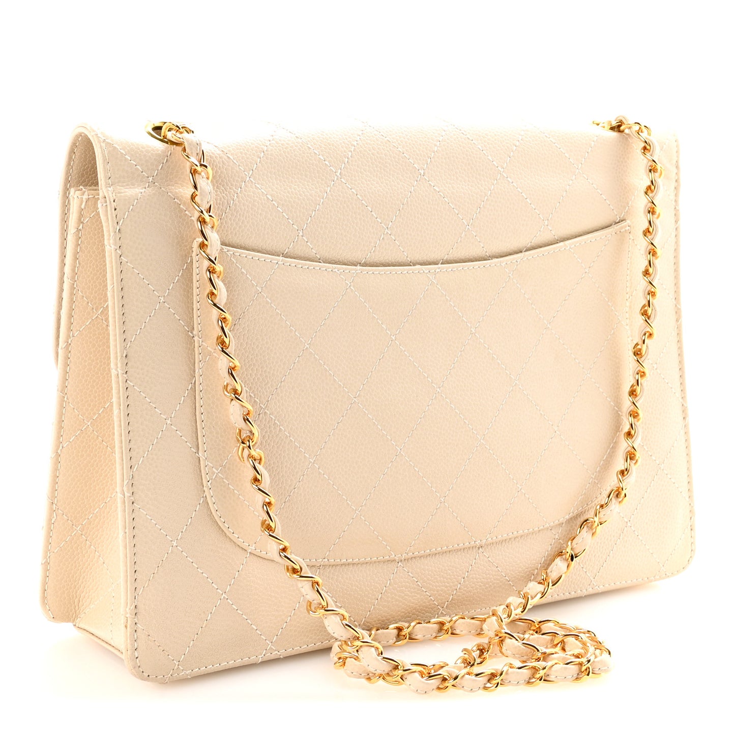 Caviar Stitch Medium Single Flap Beige Clair