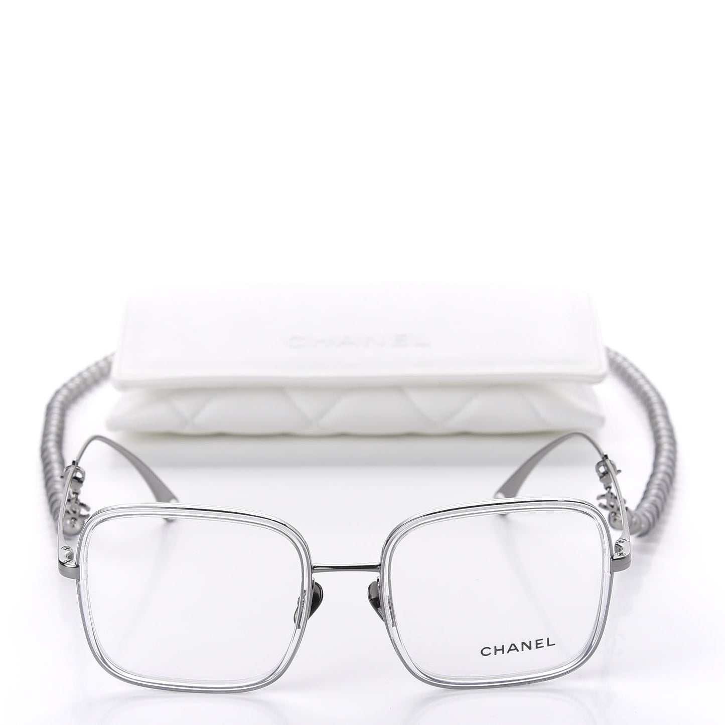 Square Removable Pearl Chain Eyeglasses 2195 Silver