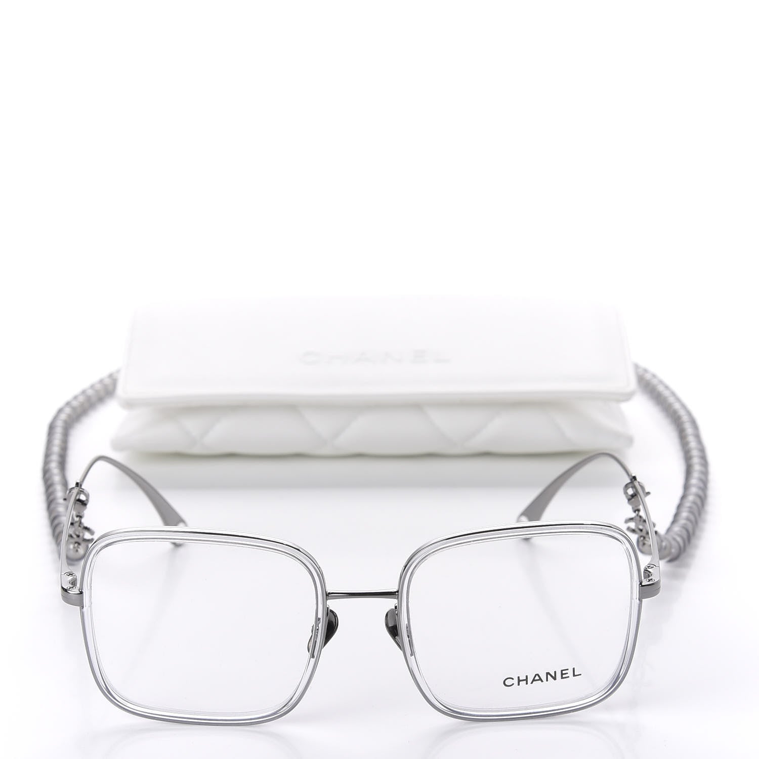 Chanel Square Removable Pearl Chain Eyeglasses 2195 Silver 10 of 10