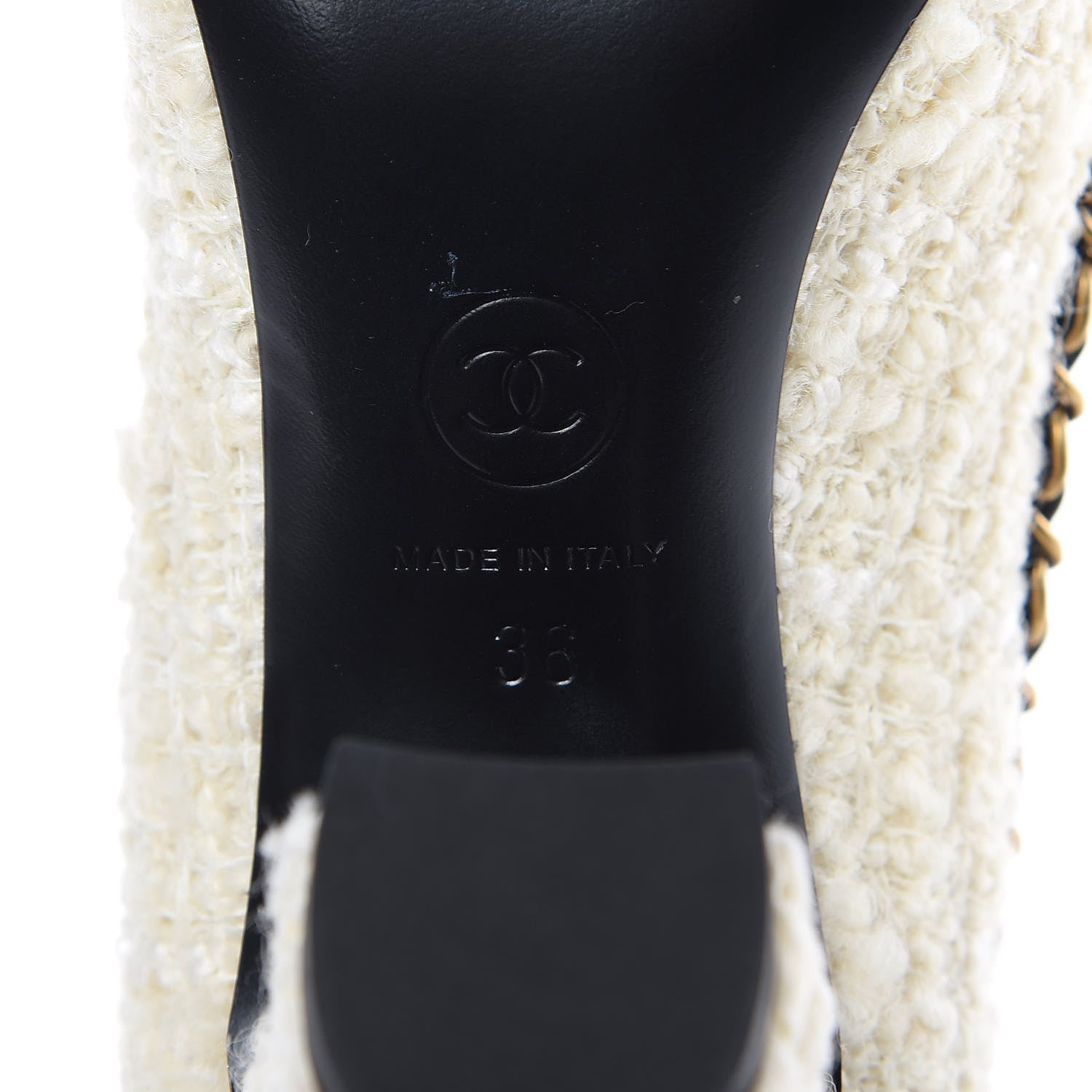 Chanel Tweed Grosgrain Chain Cap Toe Pumps 36 Ivory Black 8 of 9
