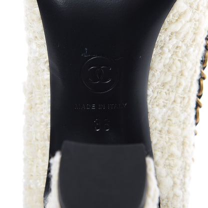 Chanel Tweed Grosgrain Chain Cap Toe Pumps 36 Ivory Black 8 of 9