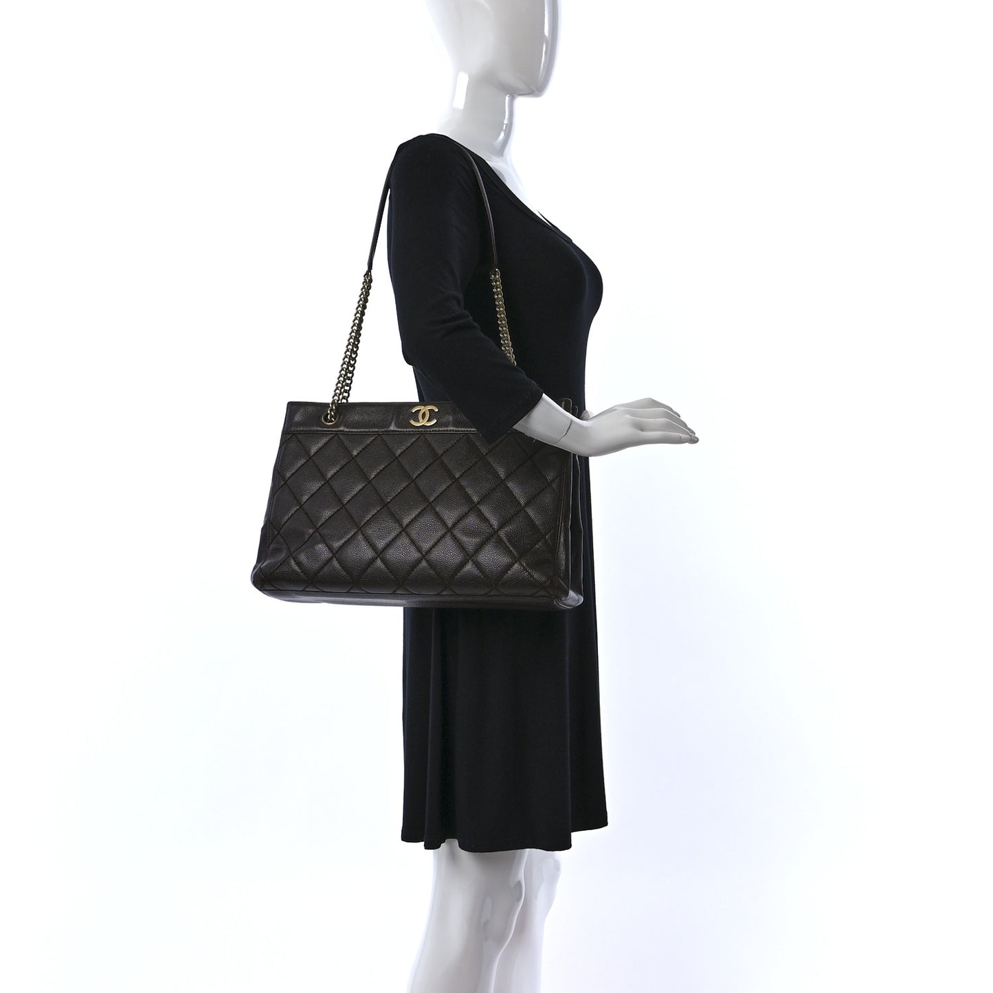Caviar Quilted Shopping Tote Dark Brown