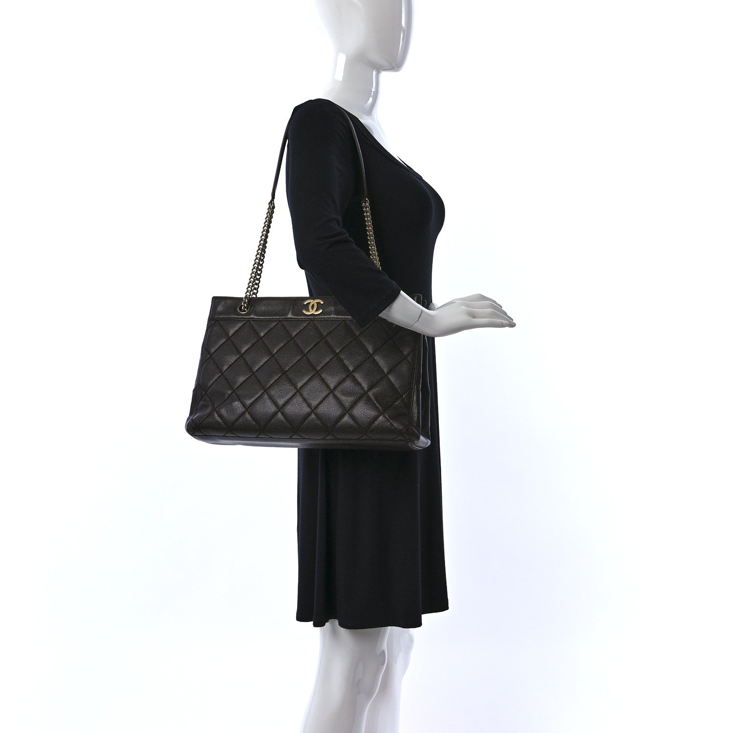 Chanel Caviar Quilted Shopping Tote Dark Brown 2 of 10