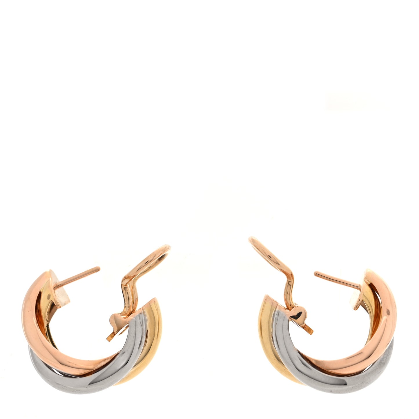 18K Pink Yellow White Gold Classic Trinity Hoop Earrings