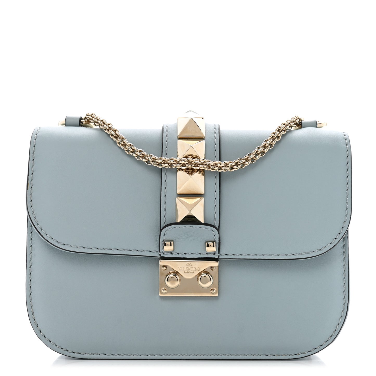 Vitello Small Glam Lock Rockstud Flap Sky Sorbet