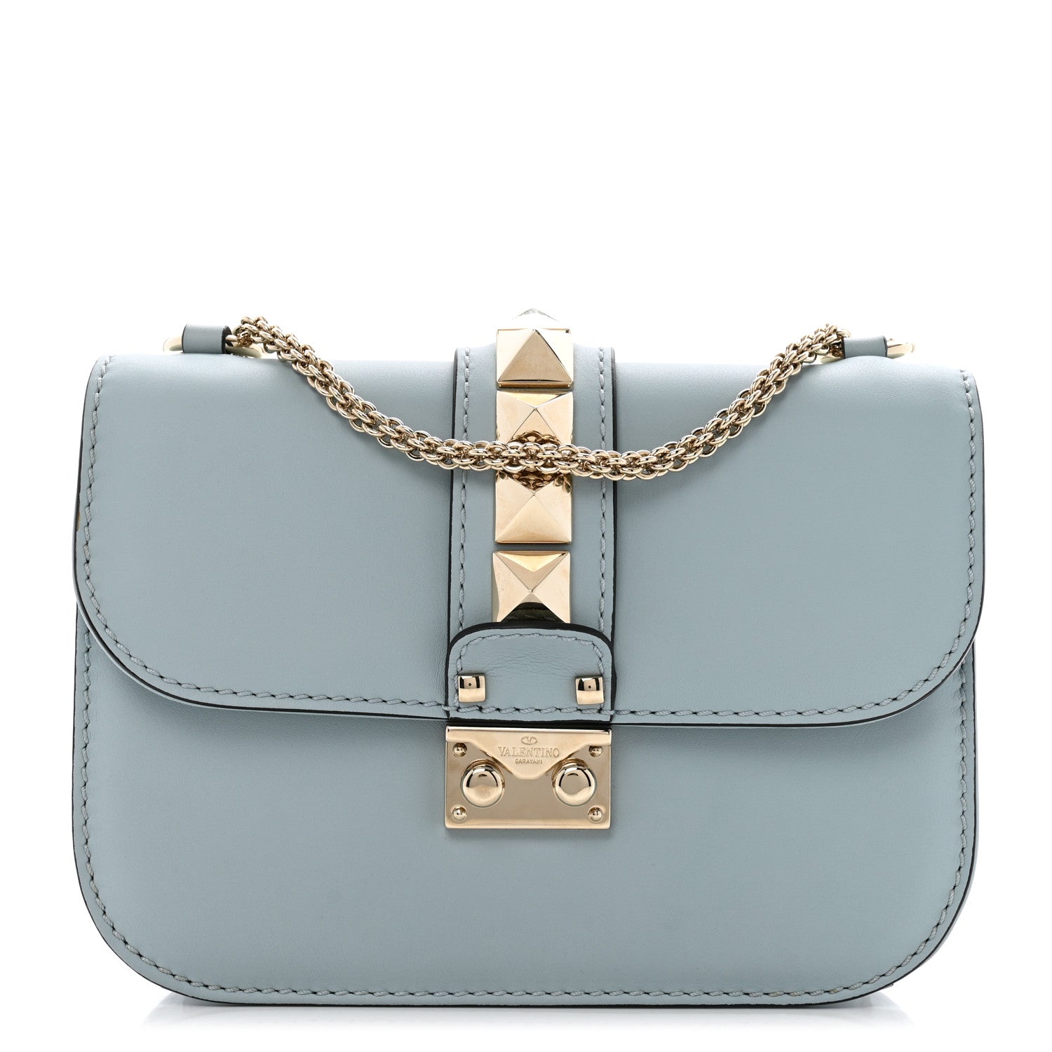 Valentino Garavani Vitello Small Glam Lock Rockstud Flap Sky Sorbet 1 of 12