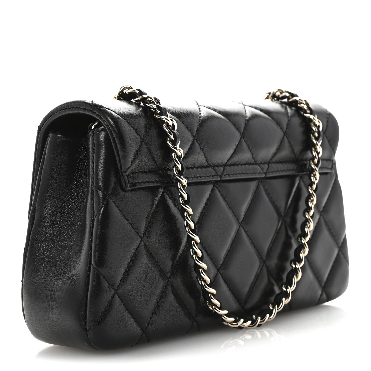 Lambskin Quilted Rectangular Phone Holder Clutch With Chain Black