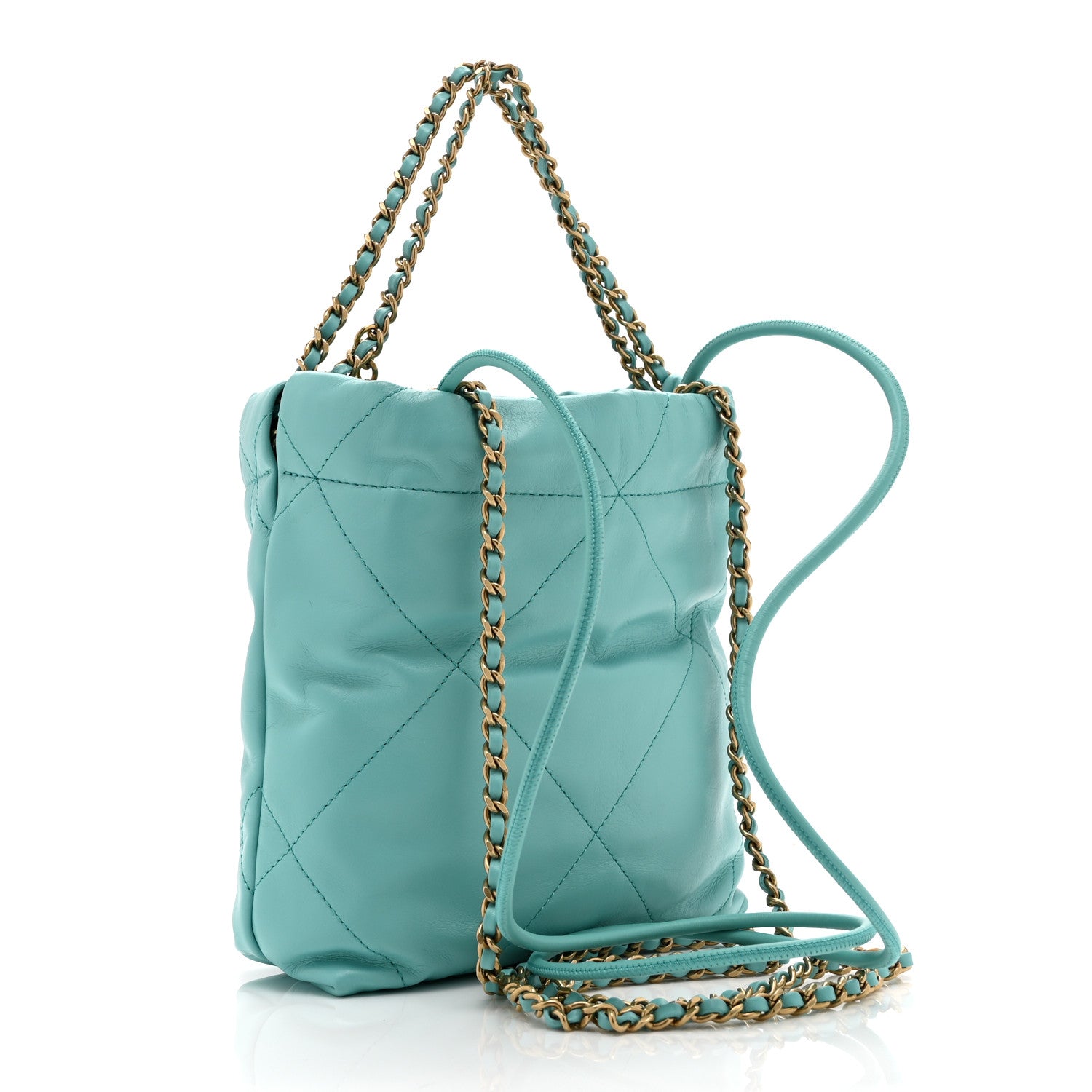 Chanel Shiny Calfskin Quilted Mini Chanel 22 Turquoise 3 of 10