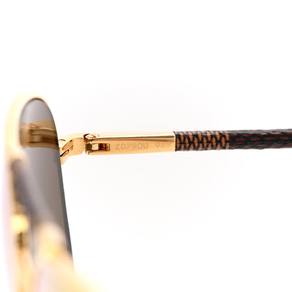 Louis Vuitton Damier Ebene Conspiration Pilote Aviator Sunglasses Z0790U Gold 6 of 7