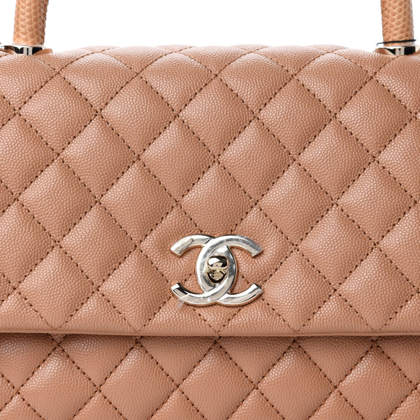 Caviar Quilted Lizard Embossed Small Coco Handle Flap Brown
