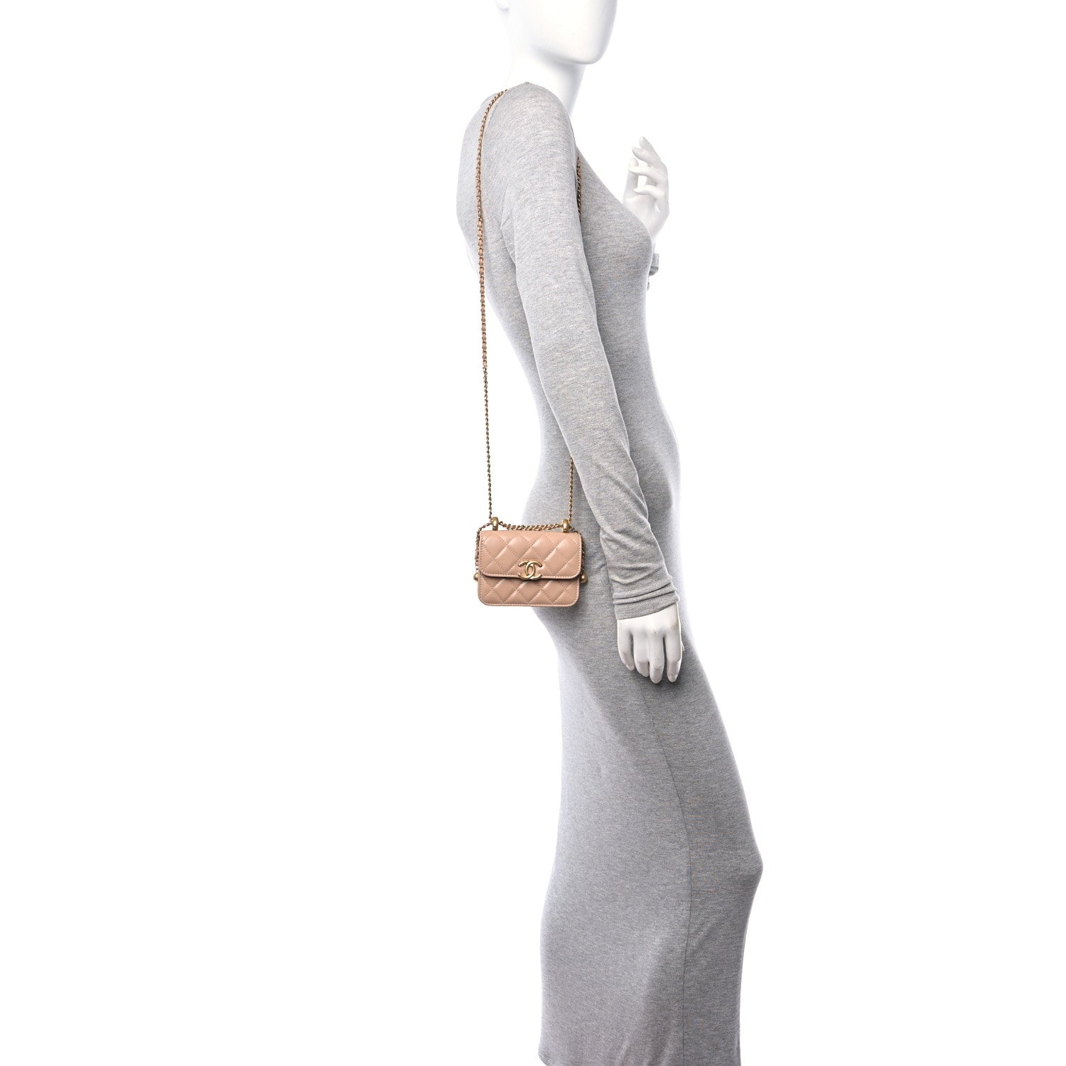 Chanel Calfskin Quilted Perfect Fit Coin Purse With Chain Beige 2 of 11