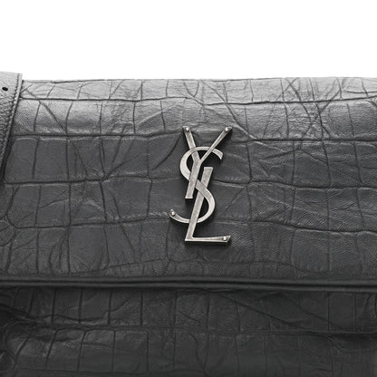 Saint Laurent Calfskin Crocodile Embossed Medium West Hollywood Monogram Fold-Over Black 8 of 11