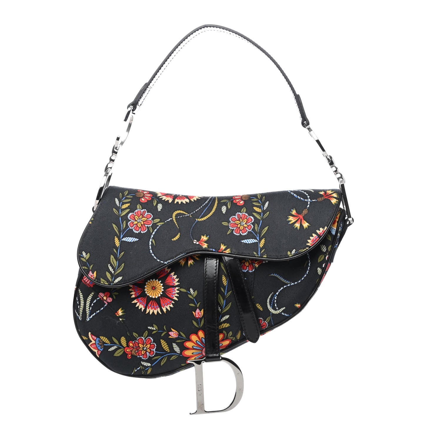 Christian Dior Canvas Floral Saddle Bag Black 1 of 4