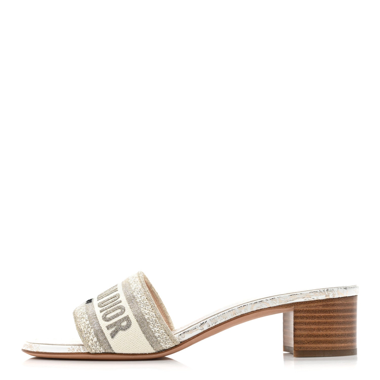 Christian Dior Canvas Daw Stelle Embroidered Dway 40mm Slide Sandals 39 White Gold 1 of 8