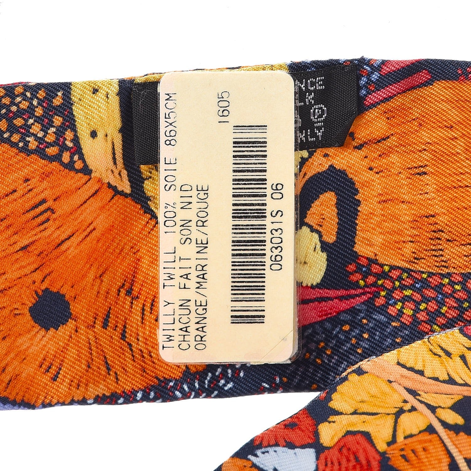 Hermes Silk Chacun Fait Son Nid Twilly Orange Marine Rouge 3 of 5