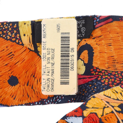 Hermes Silk Chacun Fait Son Nid Twilly Orange Marine Rouge 3 of 5
