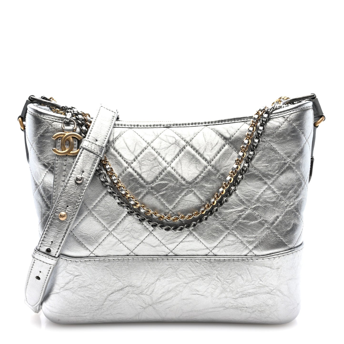 Metallic Lambskin Calfskin Quilted Medium Gabrielle Hobo Silver