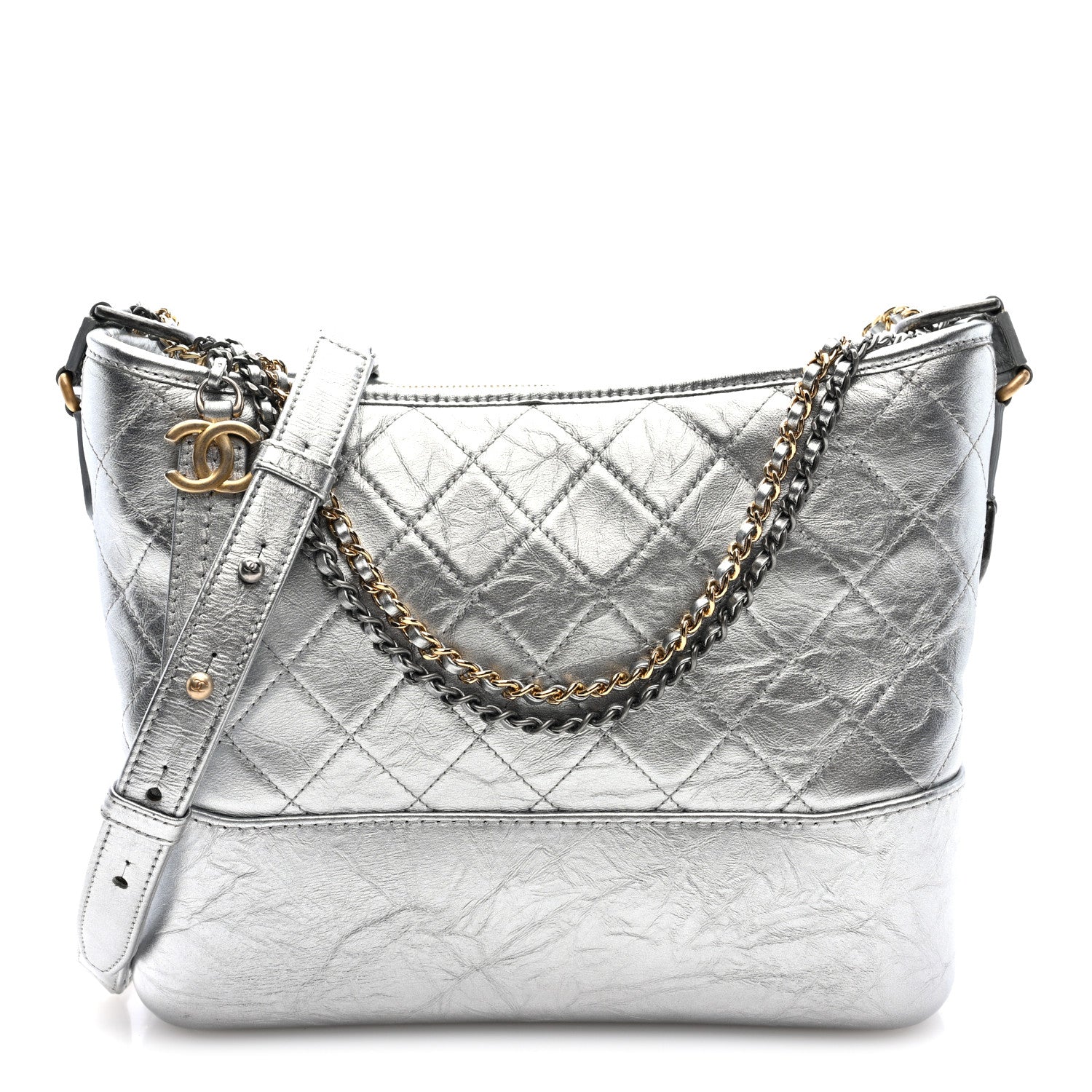 Chanel Metallic Lambskin Calfskin Quilted Medium Gabrielle Hobo Silver 1 of 10