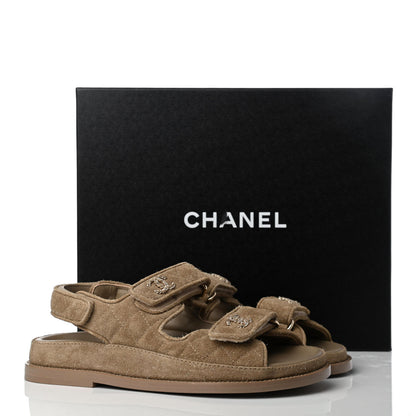 Chanel Suede Calfskin Velcro Dad Sandals 36 Beige 9 of 9