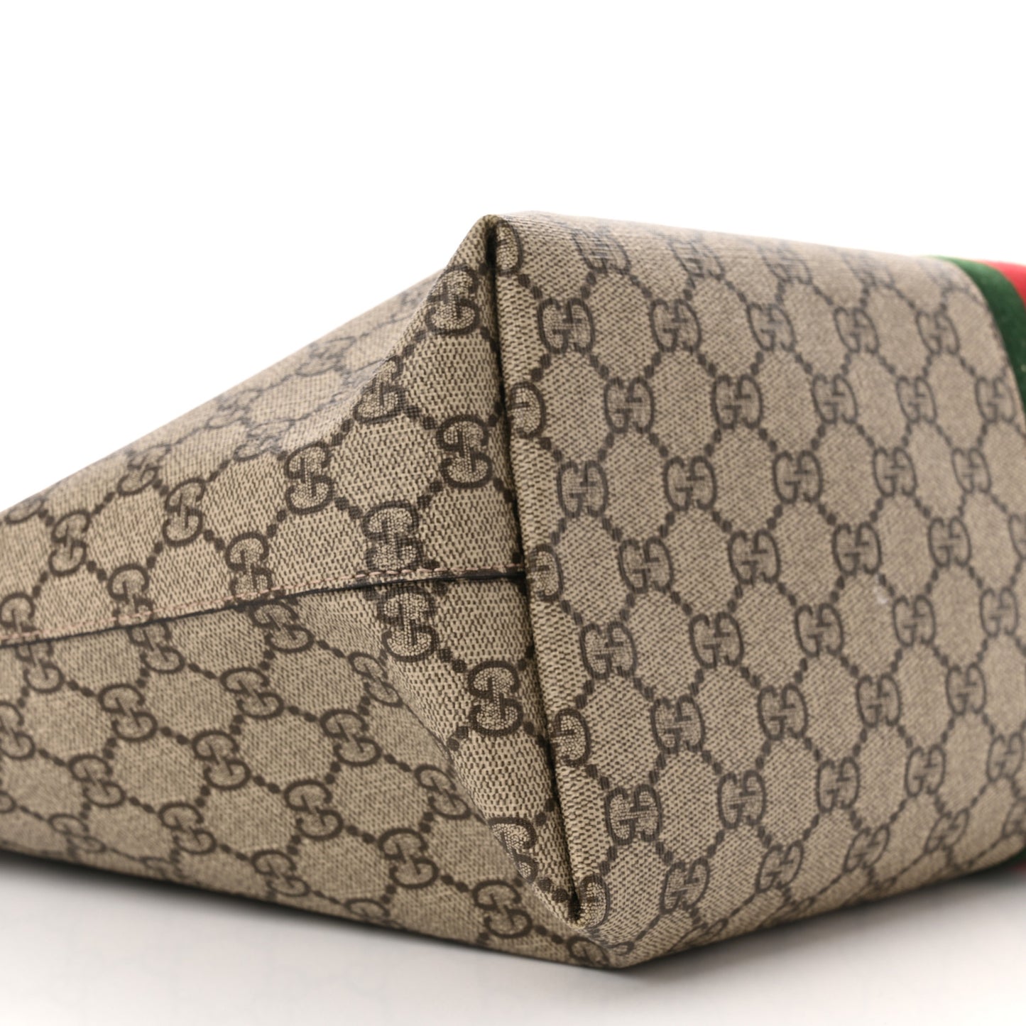 GG Supreme Monogram Textured Calfskin Web Medium Ophidia Shopping Tote Beige Ebony New Acero