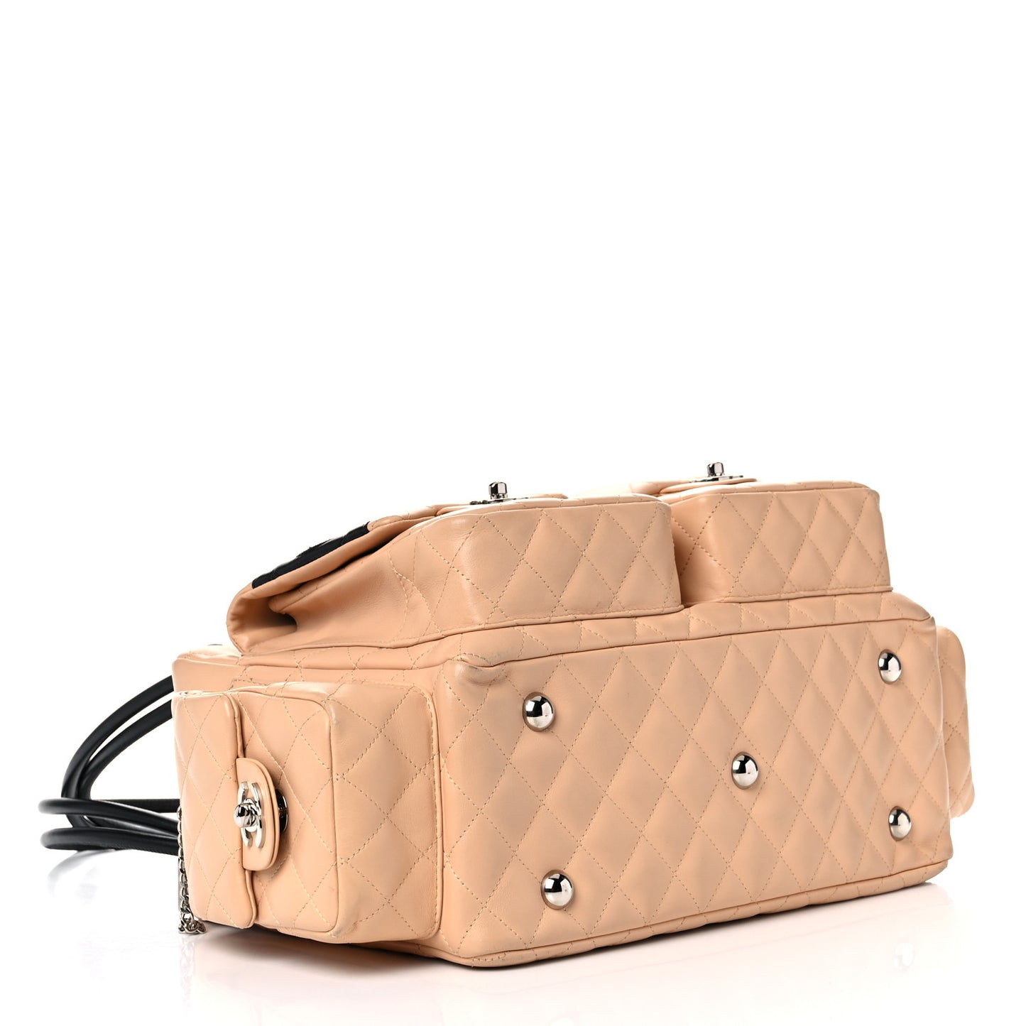 Calfskin Quilted Large Cambon Multipocket Reporter Beige Black