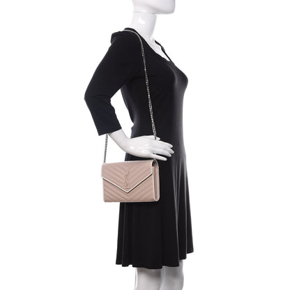 Saint Laurent Grain De Poudre Matelasse Chevron Monogram Chain Wallet 2 of 9