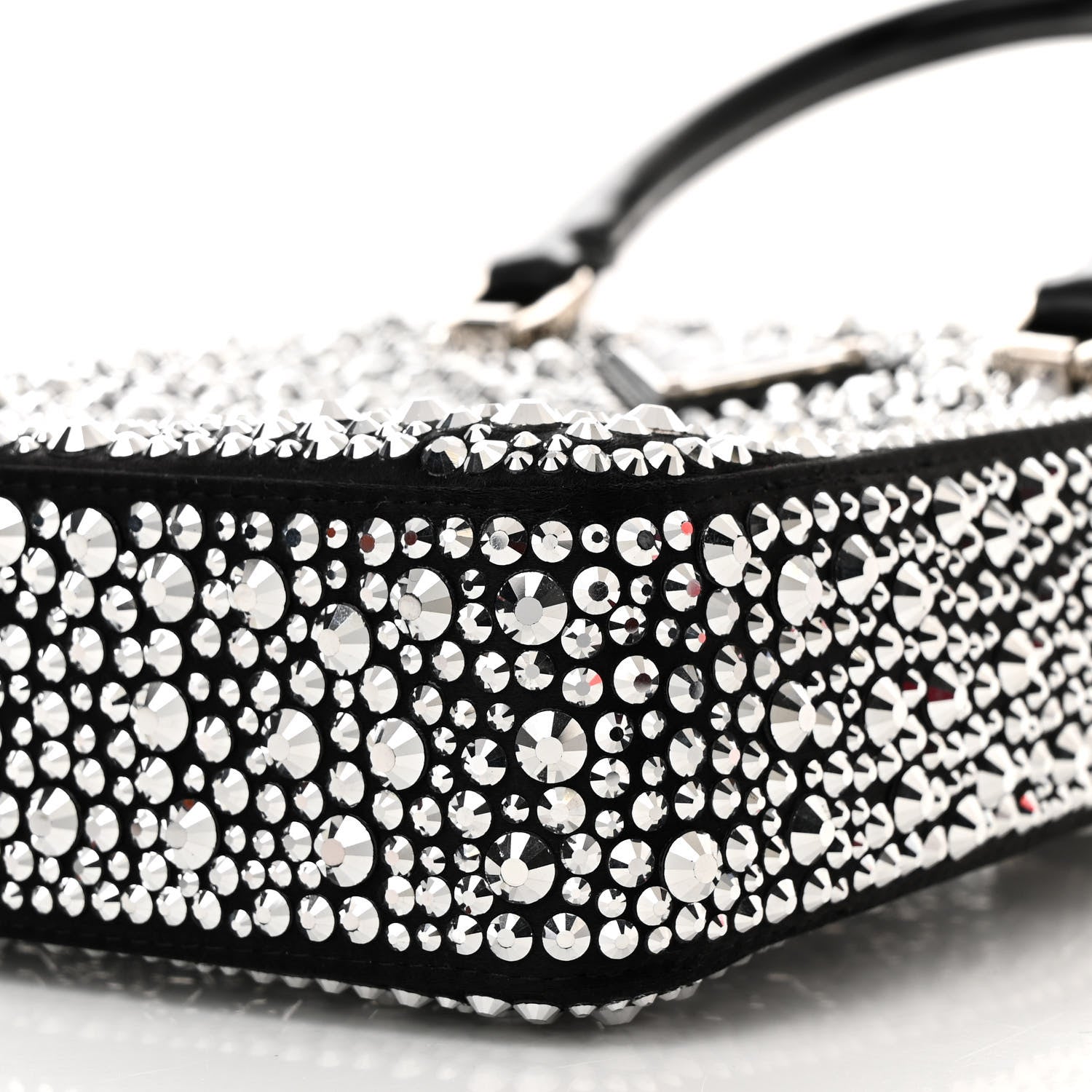 Prada Satin Crystal Metal Triangle Logo Small Double Handle Crossbody Tote Metal 9 of 10