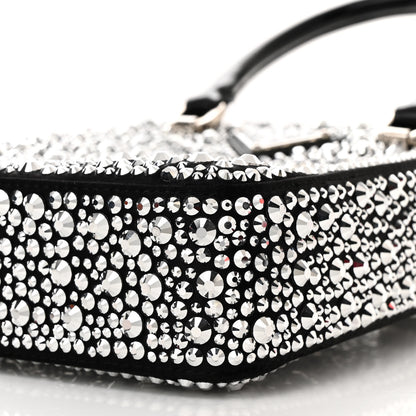 Prada Satin Crystal Metal Triangle Logo Small Double Handle Crossbody Tote Metal 9 of 10