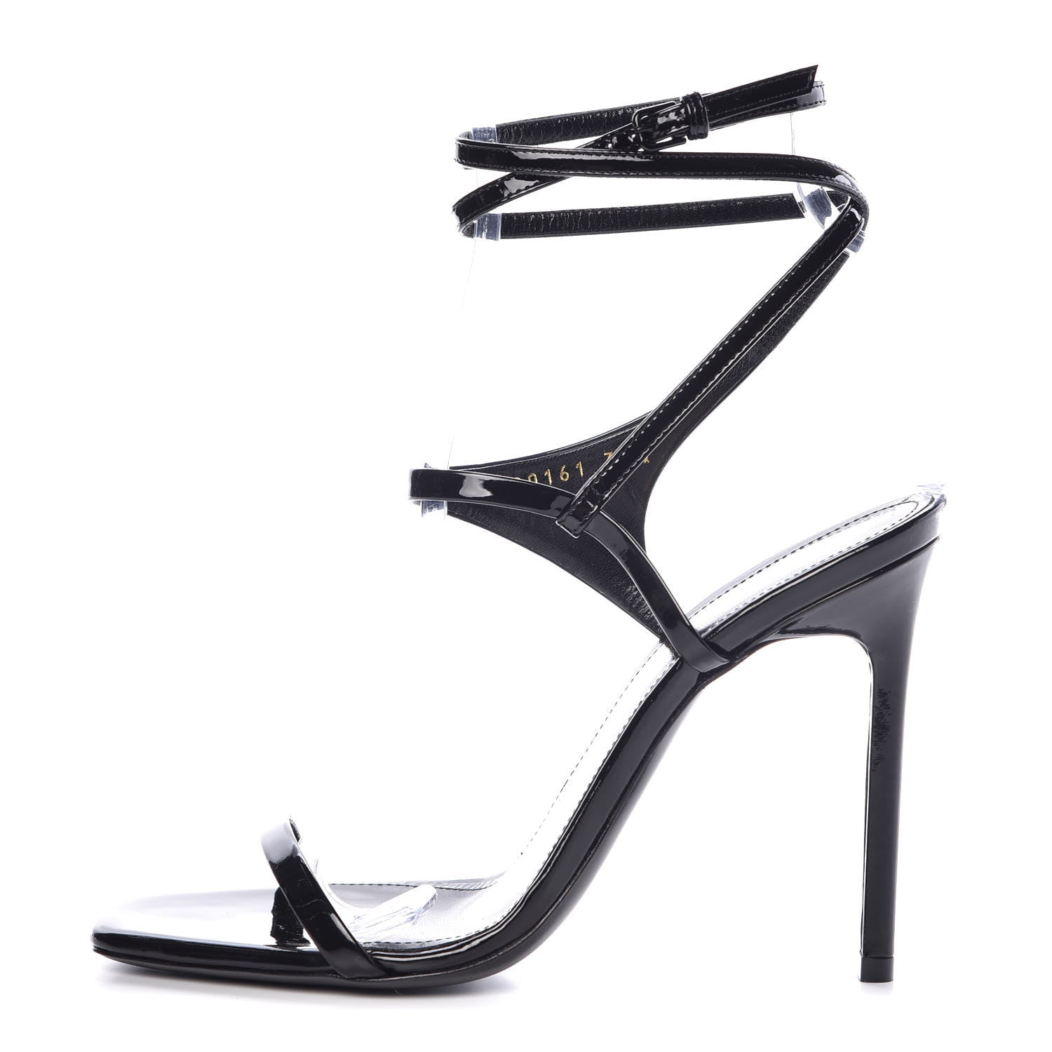 Saint Laurent Vitello Vernice Soft Amber 105 Crossover Strap Sandals 37.5 Black 1 of 9