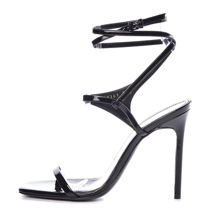 Saint Laurent Vitello Vernice Soft Amber 105 Crossover Strap Sandals 37.5 Black 1 of 9