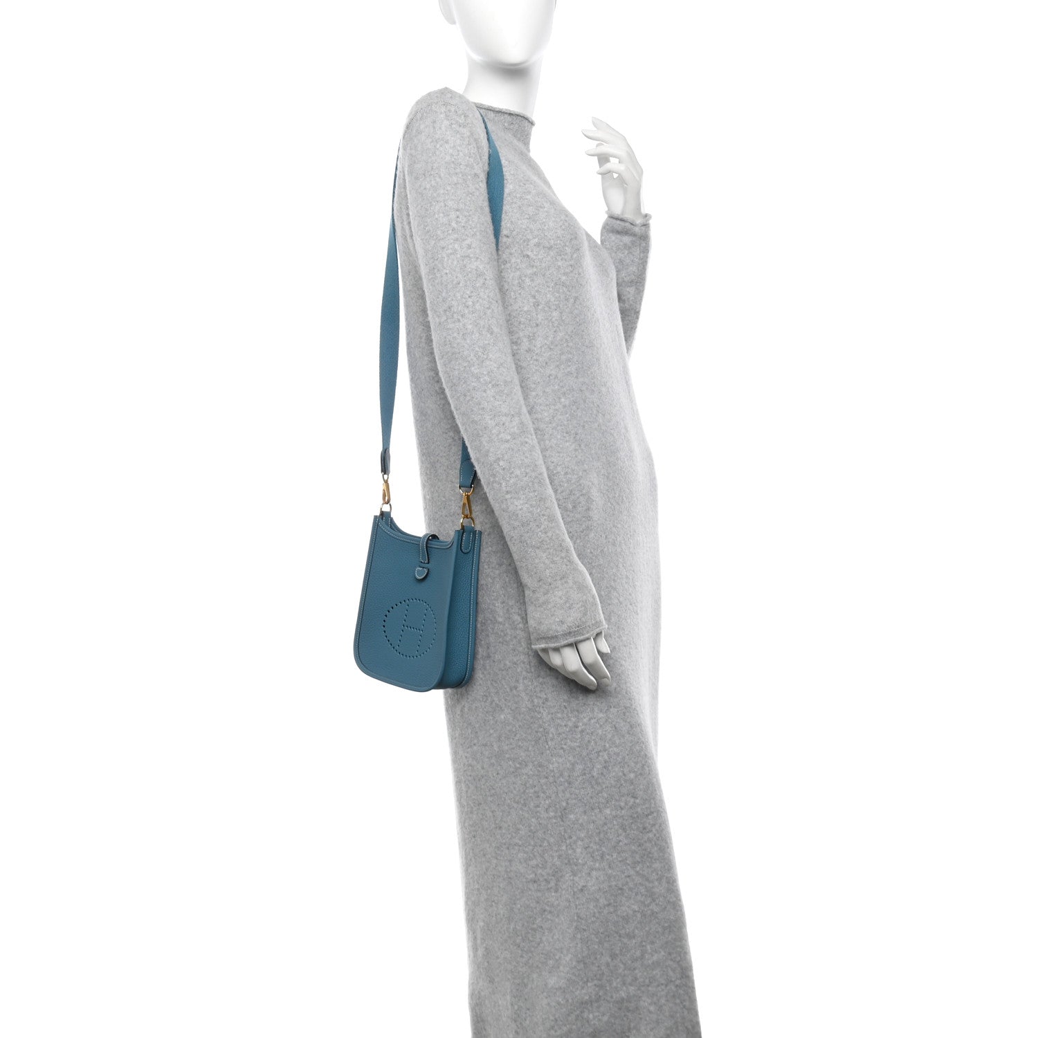 Hermes Taurillon Clemence Evelyne TPM New Blue Jean 2 of 11
