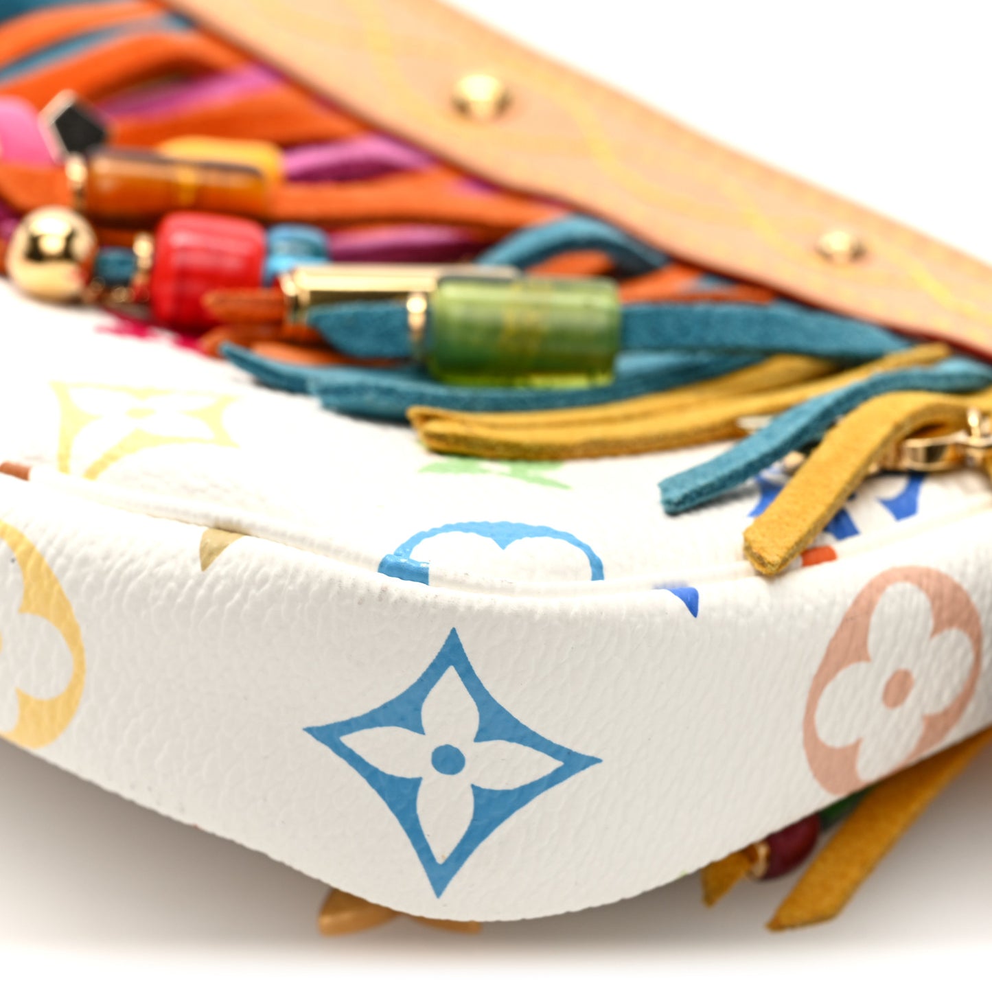 Monogram Multicolor Fringe Bucket Pochette Accessories White