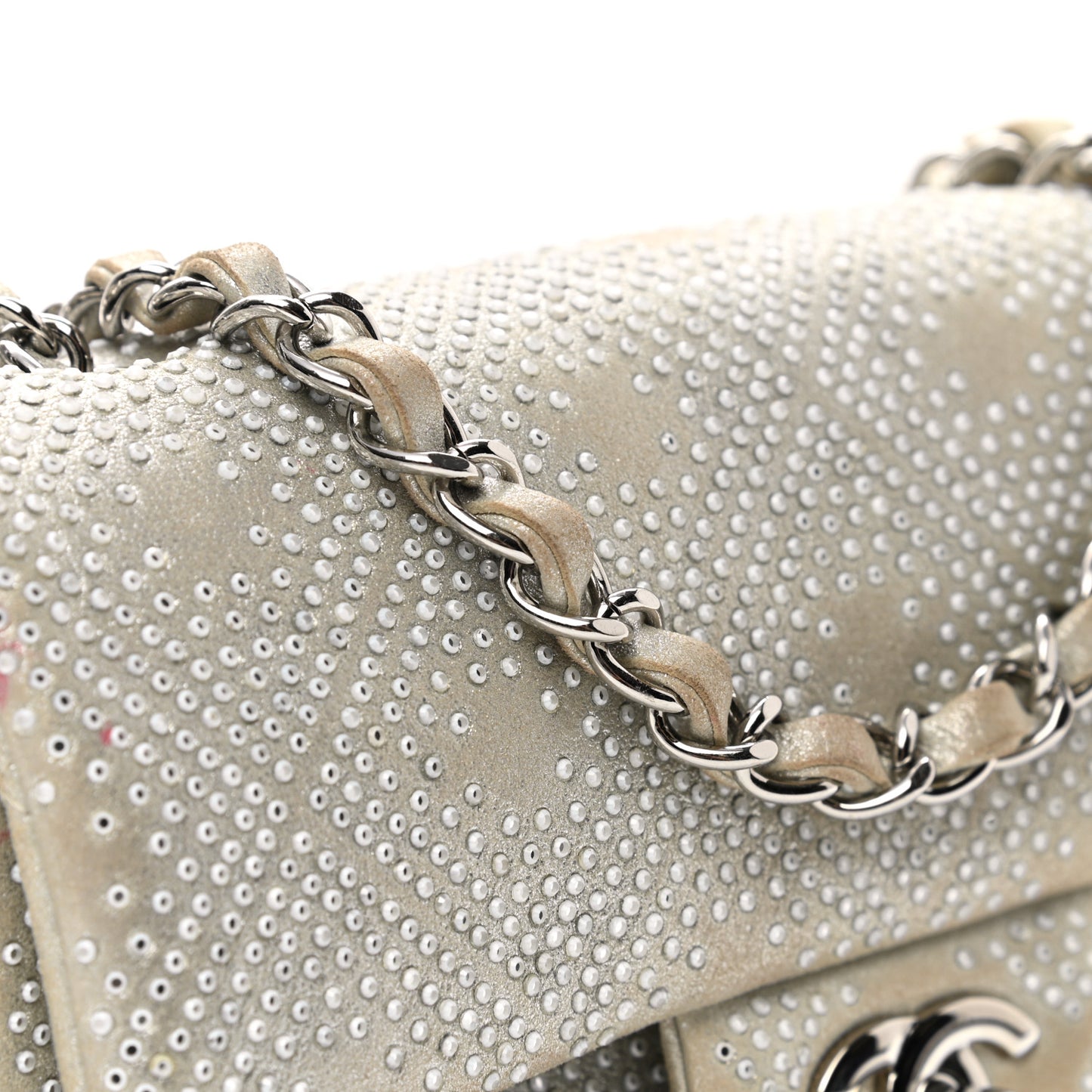 Iridescent Calfskin Studded Mini Flap Silver