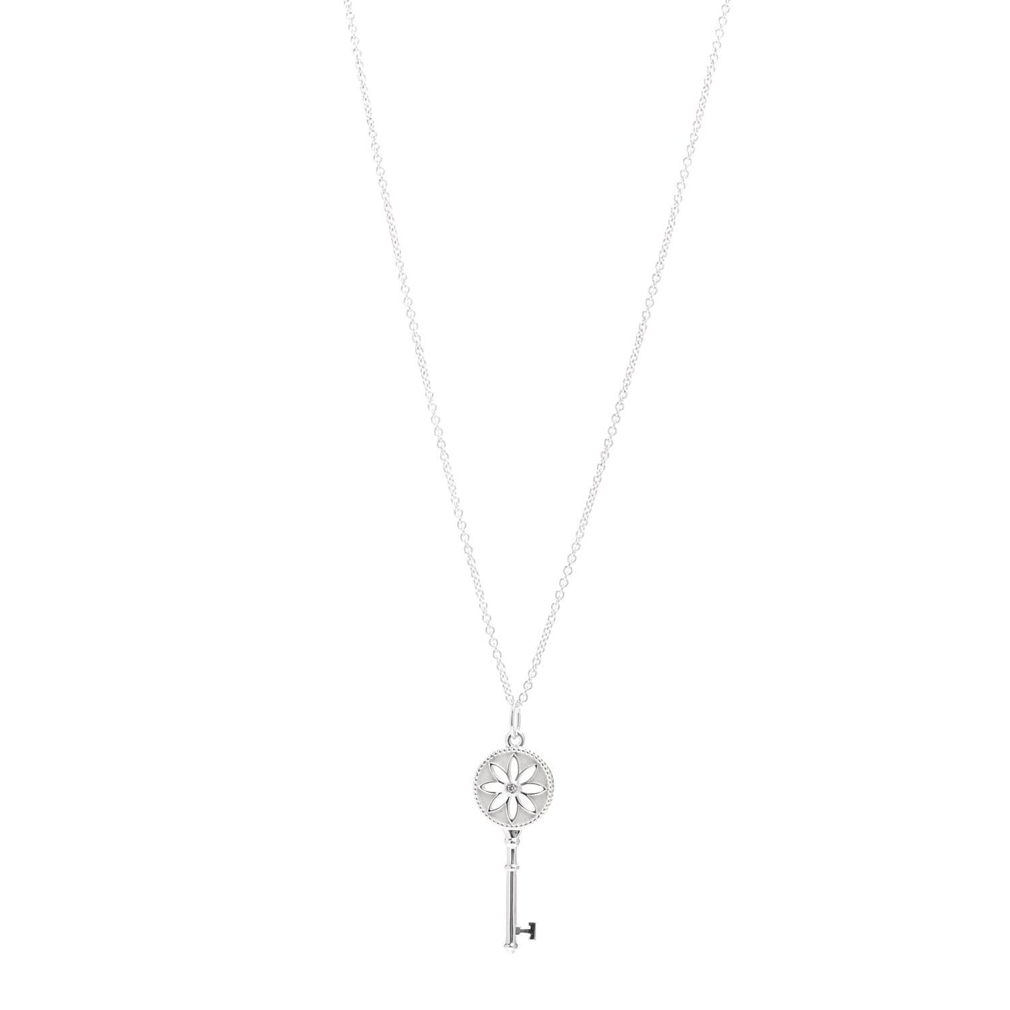 Sterling Silver Diamond Small Daisy Key Pendant Necklace