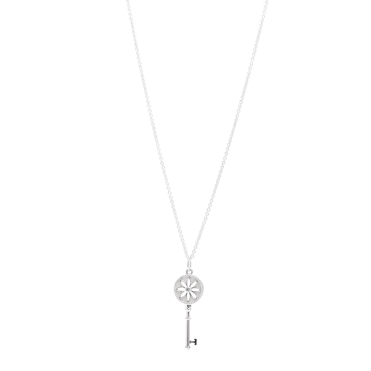 Tiffany Sterling Silver Diamond Small Daisy Key Pendant Necklace 1 of 4
