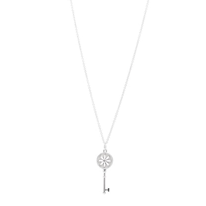 Tiffany Sterling Silver Diamond Small Daisy Key Pendant Necklace 1 of 4