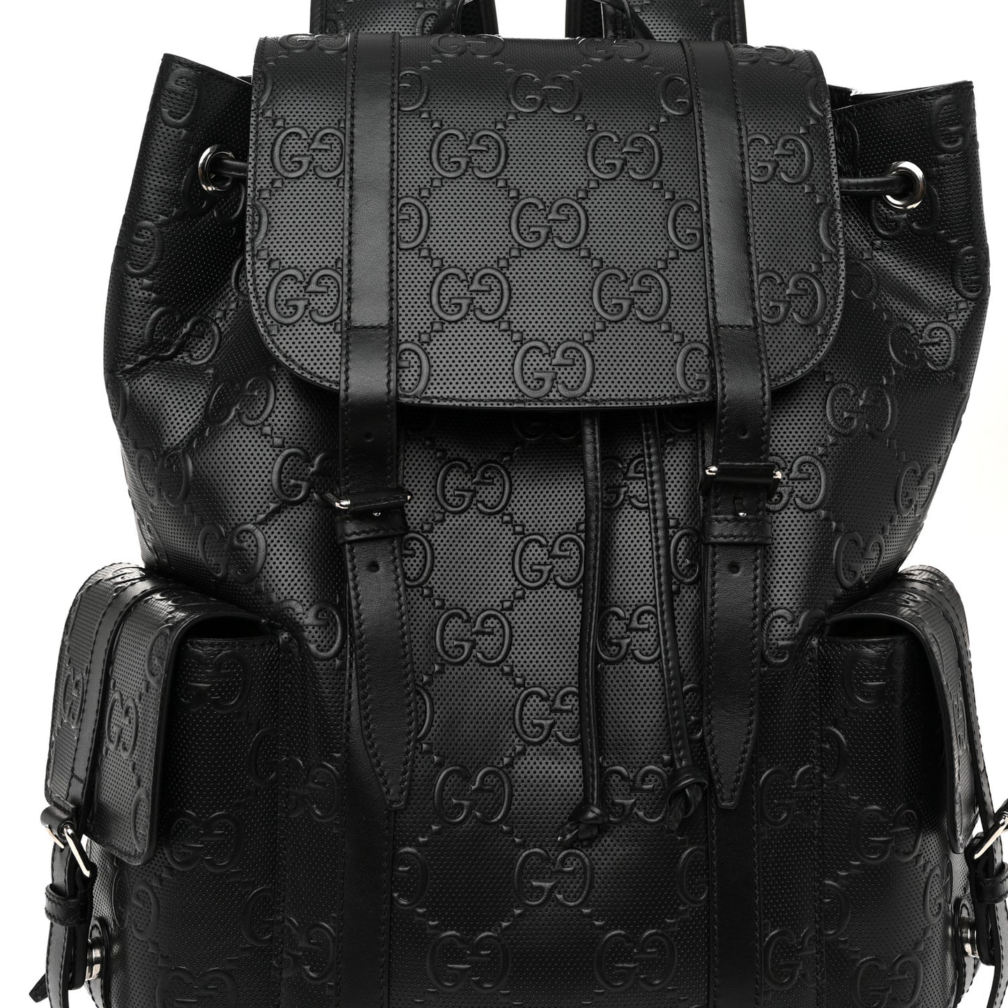 Calfskin GG Tennis Embossed Double Buckle Backpack Black