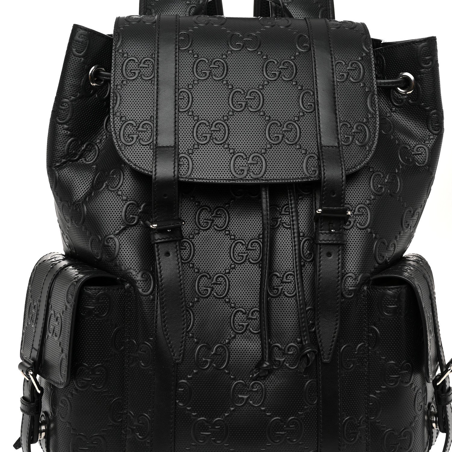 Gucci Calfskin GG Tennis Embossed Double Buckle Backpack Black 8 of 10