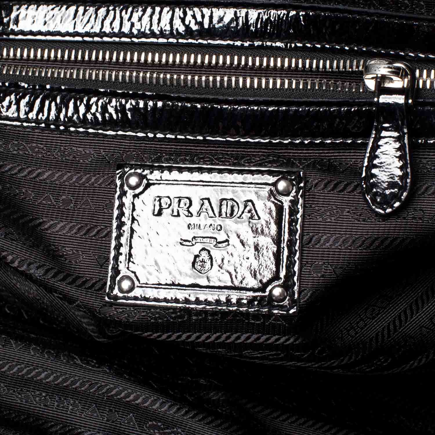 Prada Vernice Chevron Dome Satchel Black 8 of 11